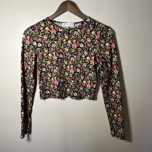 WAYF Floral Long‎ Sleeve Crop Top Tee Size XS
